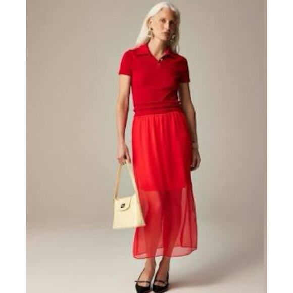 J. Crew Gwyneth Layered Slip Skirt in Red Crinkle Chiffon Size M - Picture 1 of 8